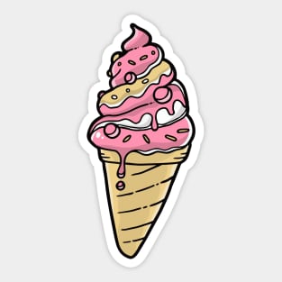 Strawberry Ice Cream Cone Cartoon Sticker